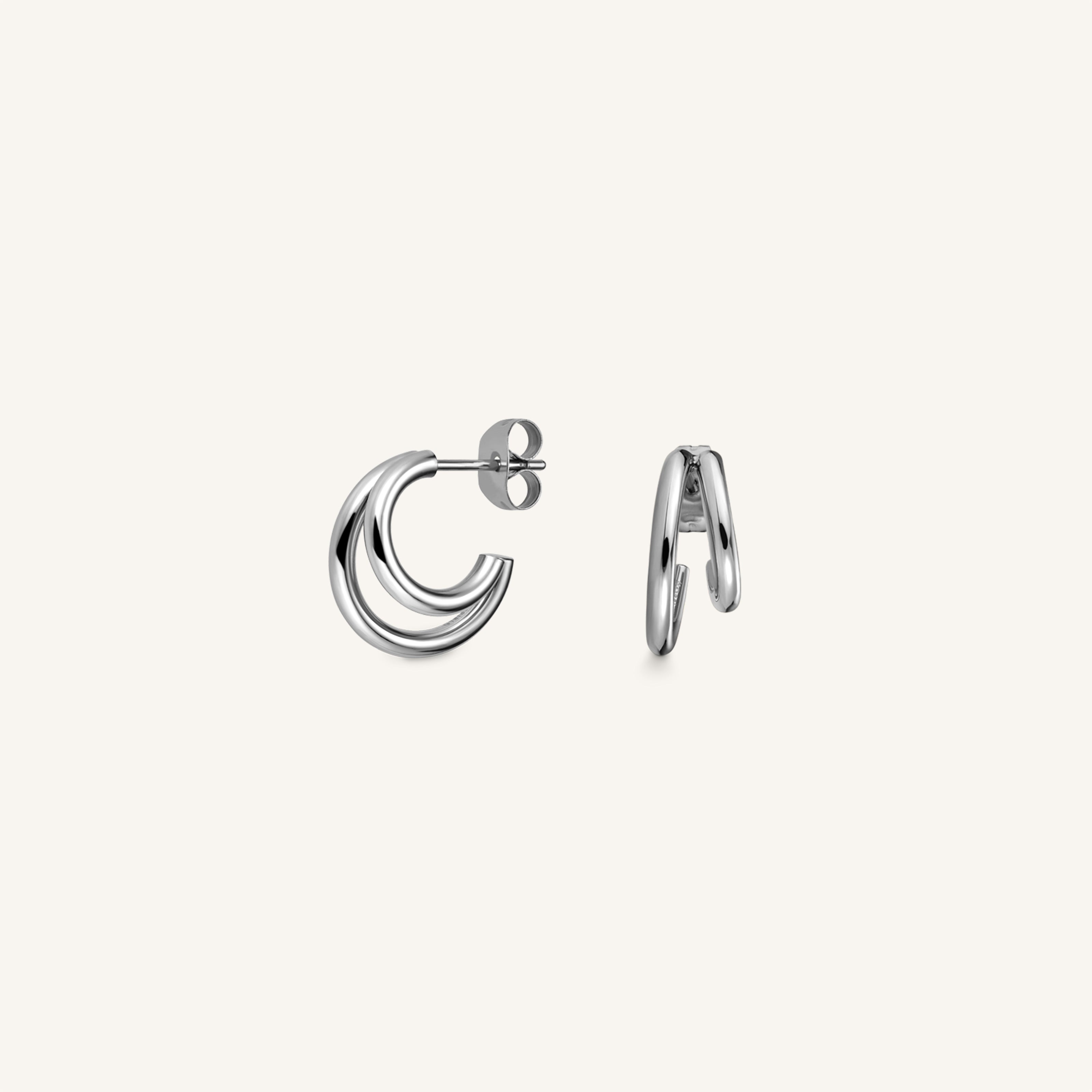 Silver double hoop earrings hotsell